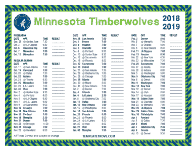 2018-19 Printable Minnesota Timberwolves Schedule - Central Times