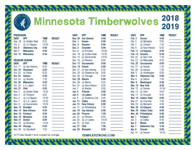 Minnesota Timberwolves 2018-19 Printable Schedule