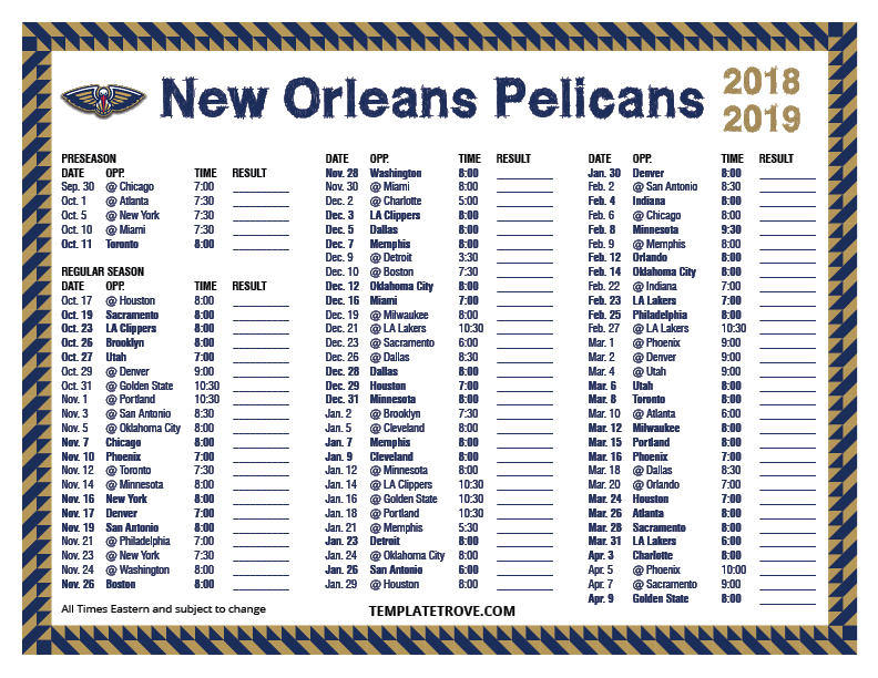 new orleans pelicans schedule