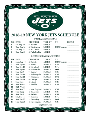 New York Jets 2018-19 Printable Schedule - Pacific Times