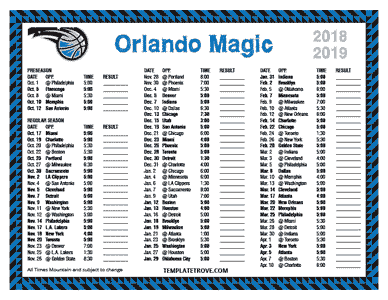 Orlando Magic 2018-19 Printable Schedule - Mountain Times