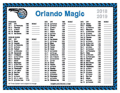 Orlando Magic 2018-19 Printable Schedule