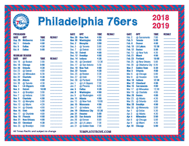 Philadelphia 76ers 2018-19 Printable Schedule - Pacific Times