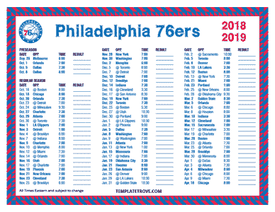 Philadelphia 76ers 2018-19 Printable Schedule
