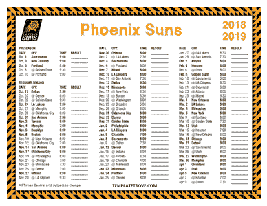 Printable 2018-2019 Phoenix Suns Schedule