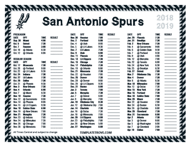 2018-19 Printable San Antonio Spurs Schedule - Central Times