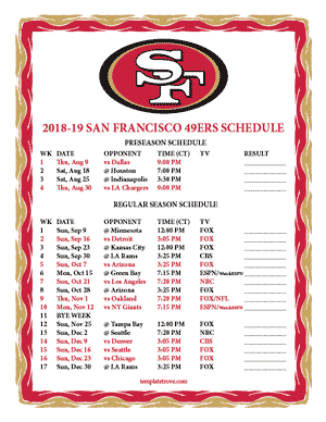 San Francisco 49ers 2018-19 Printable Schedule - Central Times