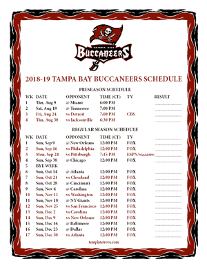 Tampa Bay Buccaneers 2018-19 Printable Schedule - Central Times