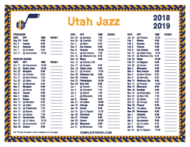 Printable 2018-2019 Utah Jazz Schedule