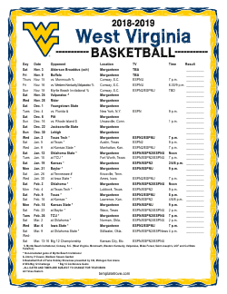 2018-2019 West Virginia Mountaineers Basketball Schedule