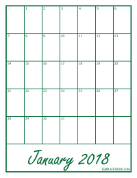 2018 Blank Monthly Calendar - Green