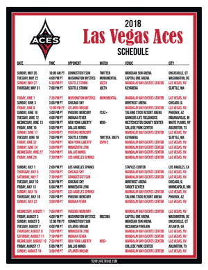 Las Vegas Aces 2018 Printable Basketball Schedule