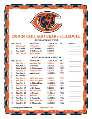 Chicago Bears 2019-20 Printable Schedule - Central Times