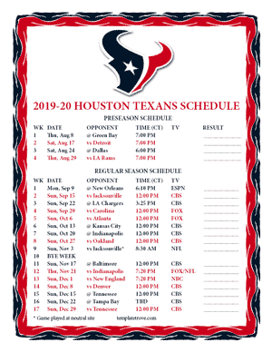 Houston Texans 2019-20 Printable Schedule - Central Times
