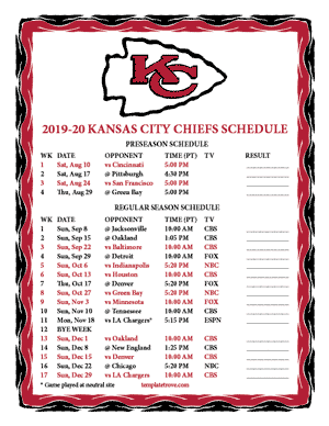 Kansas City Chiefs 2019-20 Printable Schedule - Pacific Times