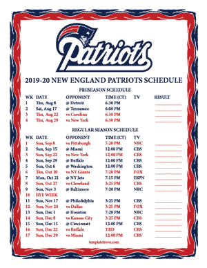 New England Patriots 2019-20 Printable Schedule - Central Times