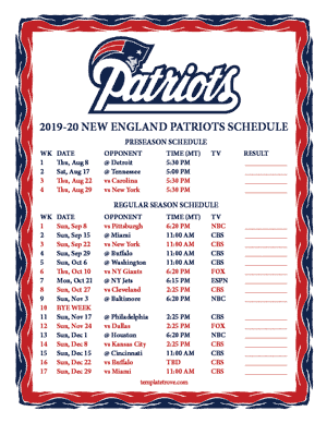 New England Patriots 2019-20 Printable Schedule - Mountain Times