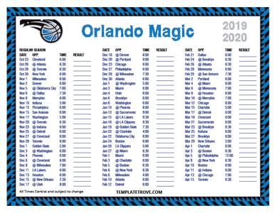 2019-20 Printable Orlando Magic Schedule - Central Times