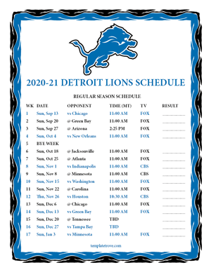 Detroit Lions 2020-21 Printable Schedule - Mountain Times