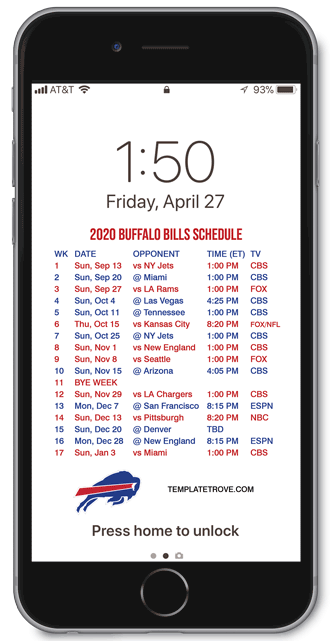 2020 Buffalo Bills Lock Screen Schedule