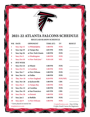 Atlanta Falcons 2021-22 Printable Schedule