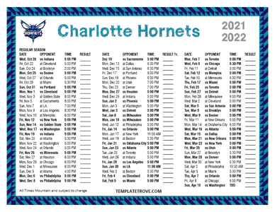 Charlotte Hornets 2021-22 Printable Schedule - Mountain Times