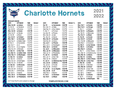Charlotte Hornets 2021-22 Printable Schedule - Pacific Times