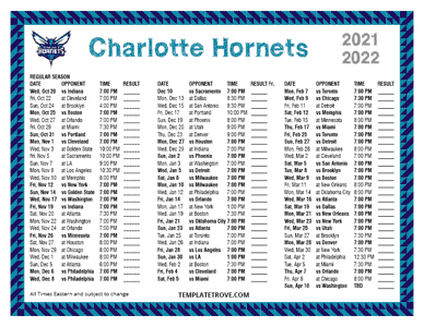 Charlotte Hornets 2021-22 Printable Schedule