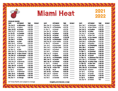 Miami Heat 2021-22 Printable Schedule - Pacific Times