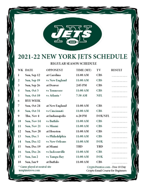 New York Jets 2021-22 Printable Schedule - Mountain Times