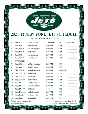 New York Jets 2021-22 Printable Schedule