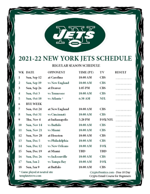 New York Jets 2021-22 Printable Schedule - Pacific Times