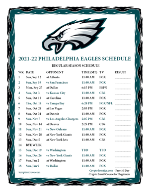 Philadelphia Eagles 2021-22 Printable Schedule - Mountain Times