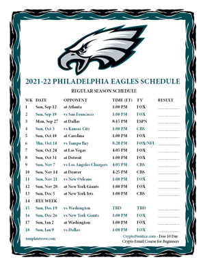 Philadelphia Eagles 2021-22 Printable Schedule