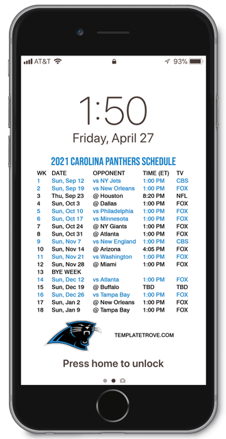 2021 Carolina Panthers Lock Screen Schedule