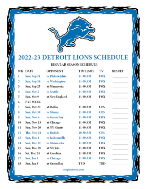 Detroit Lions 2022-23 Printable Schedule - Mountain Times
