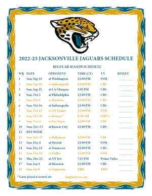 Jacksonville Jaguars 2022-23 Printable Schedule - Central Times