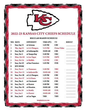 Kansas City Chiefs 2022-23 Printable Schedule - Pacific Times