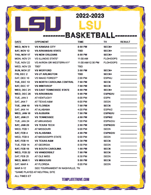 LSU Tigers Basketball 2022-23 Printable Schedule