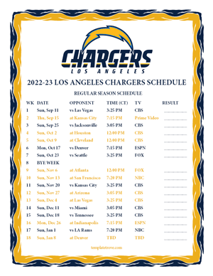 Los Angeles Chargers 2022-23 Printable Schedule - Central Times
