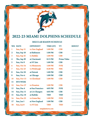 Miami Dolphins 2022-23 Printable Schedule