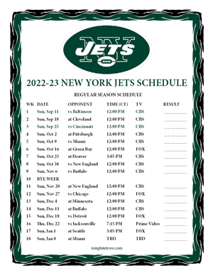 New York Jets 2022-23 Printable Schedule - Central Times