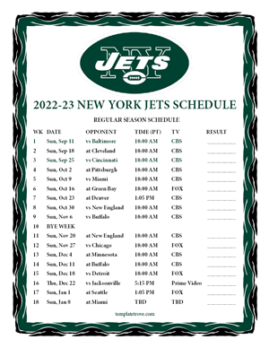 New York Jets 2022-23 Printable Schedule - Pacific Times