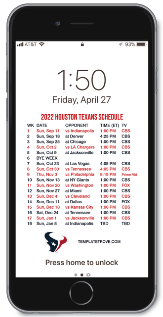 2022 Houston Texans Lock Screen Schedule