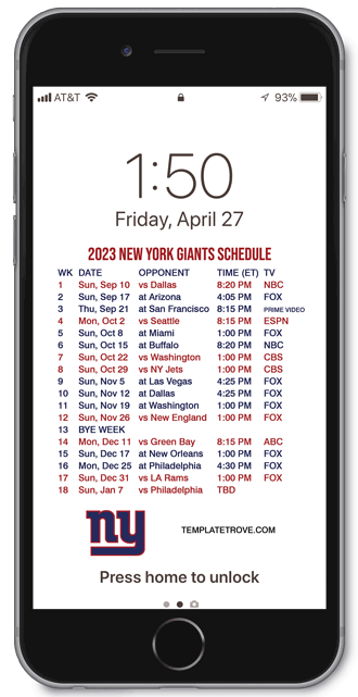 2023 New York Giants Lock Screen Schedule