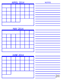 2014 3 Month Calendar - April, May and June