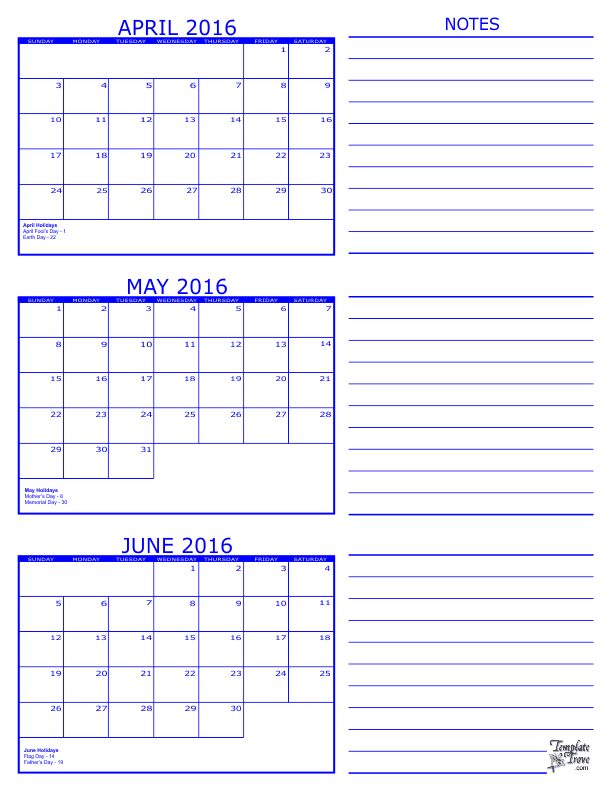 3 Month Calendar 2016 3 Month Calendar 2016