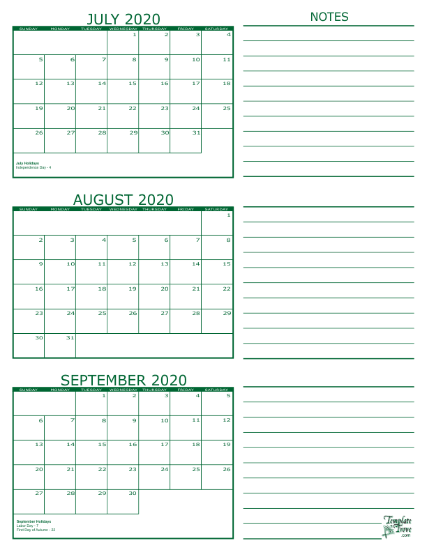 3 Month Calendar 2020 3 Month Calendar 2020