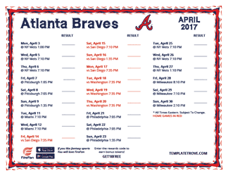 April 2017 Atlanta Braves Printable Schedule