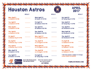 April 2017 Houston Astros Printable Schedule